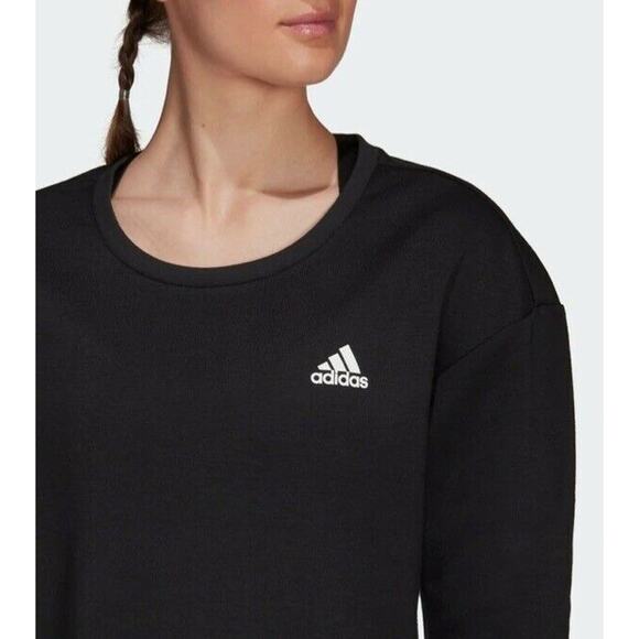 Adidas Primegreen Women's Fleece Loose Cropped 3-Stripes Sweatshirt 2XL Black - Picture 5 of 10